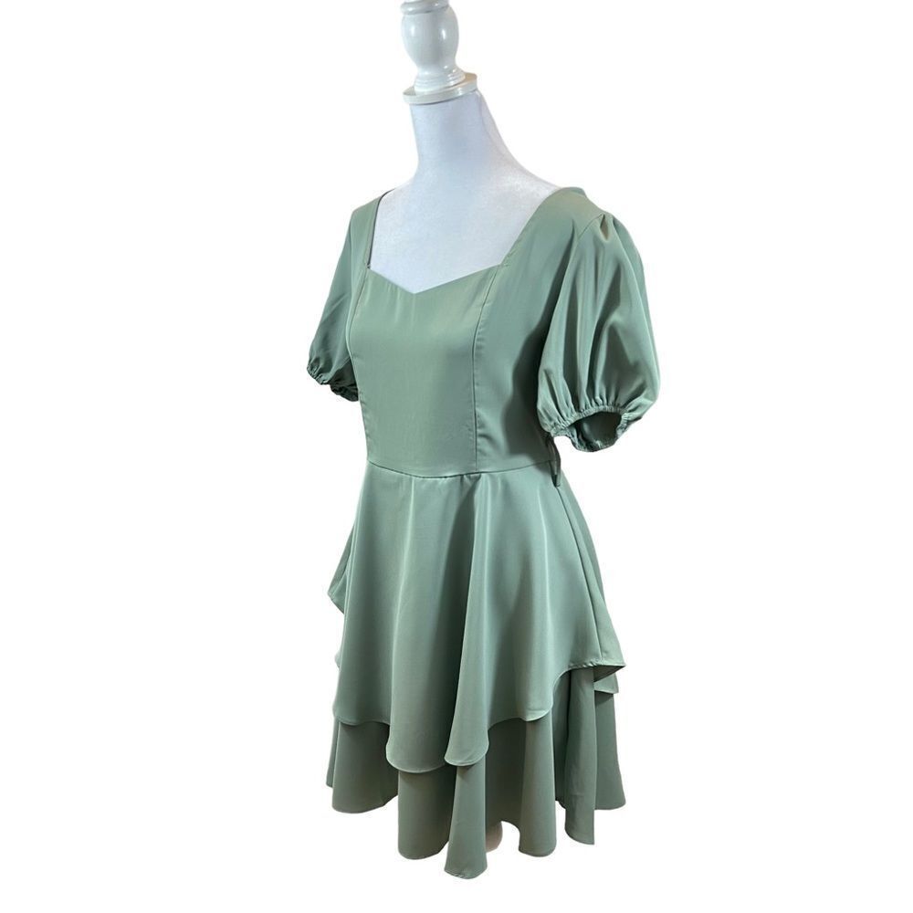 New without tags‎ Sage Green Knee Length Puff Sleeve Dress Size Medium